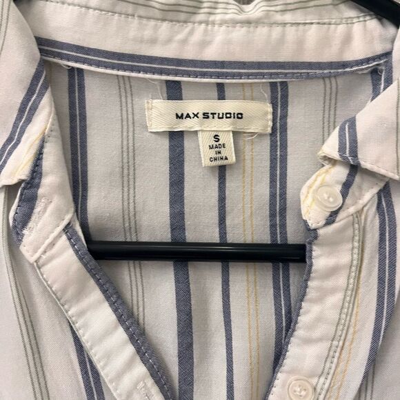 Max Studio White Striped Cotton Top – Size Small, Blue & Yellow - Picture 2 of 6